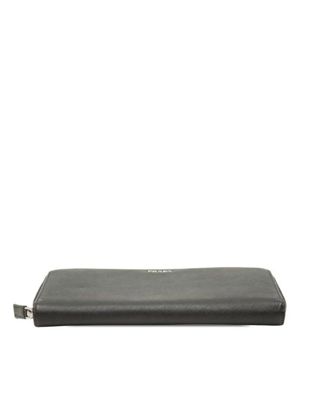 Prada Logo Wallet Zip Around Black Leather